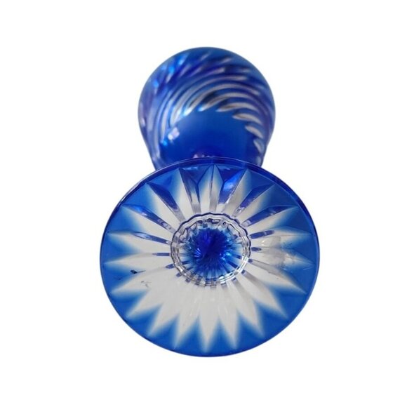 Vtg Cristal D’Arques Durand Valse Cobalt 7” Wine Glass Blue Swirl Cut to Clear - Picture 5 of 7